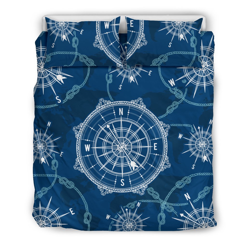 Nautical Compass Print Duvet Cover Bedding Set