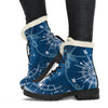 Nautical Compass Print Faux Fur Leather Boots