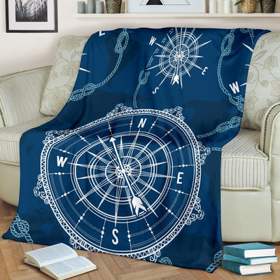 Nautical Compass Print Fleece Blanket