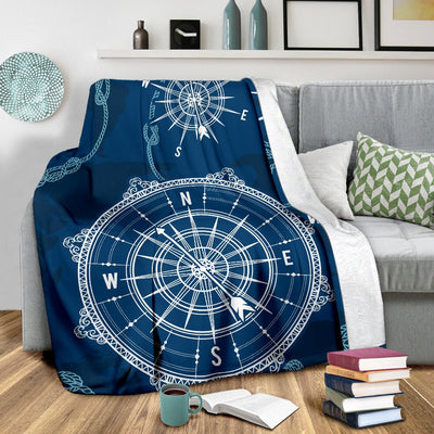 Nautical Compass Print Fleece Blanket