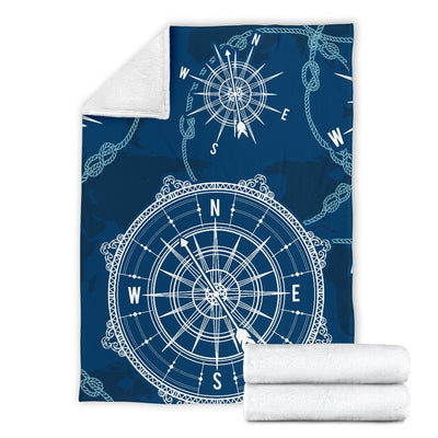 Nautical Compass Print Fleece Blanket