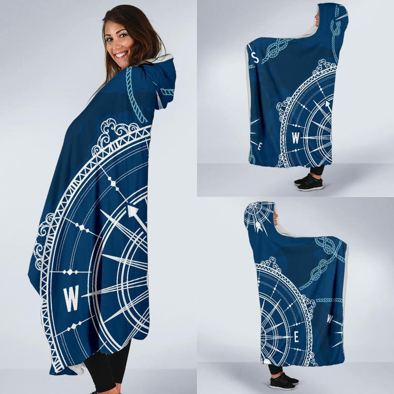 Nautical Compass Print Hooded Blanket-JORJUNE.COM