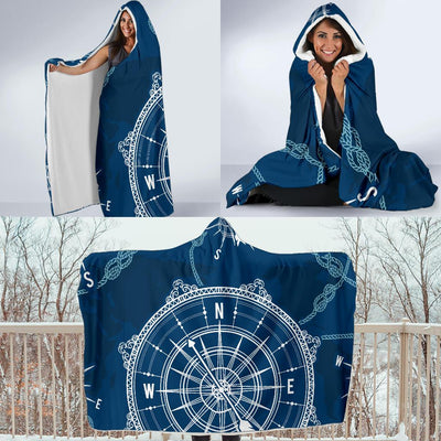 Nautical Compass Print Hooded Blanket-JORJUNE.COM