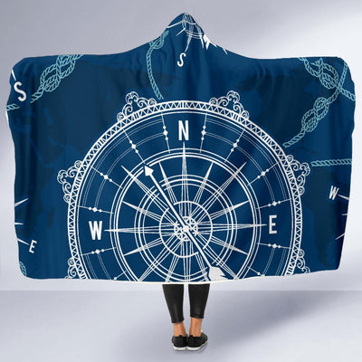 Nautical Compass Print Hooded Blanket-JORJUNE.COM