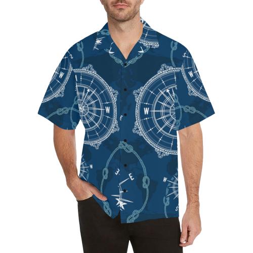 Nautical Compass Print Men Hawaiian Shirt