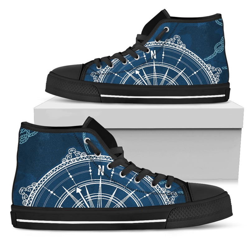 Nautical Compass Print Men High Top Shoes