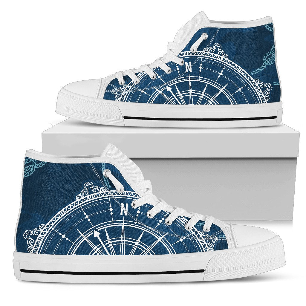 Nautical Compass Print Men High Top Shoes