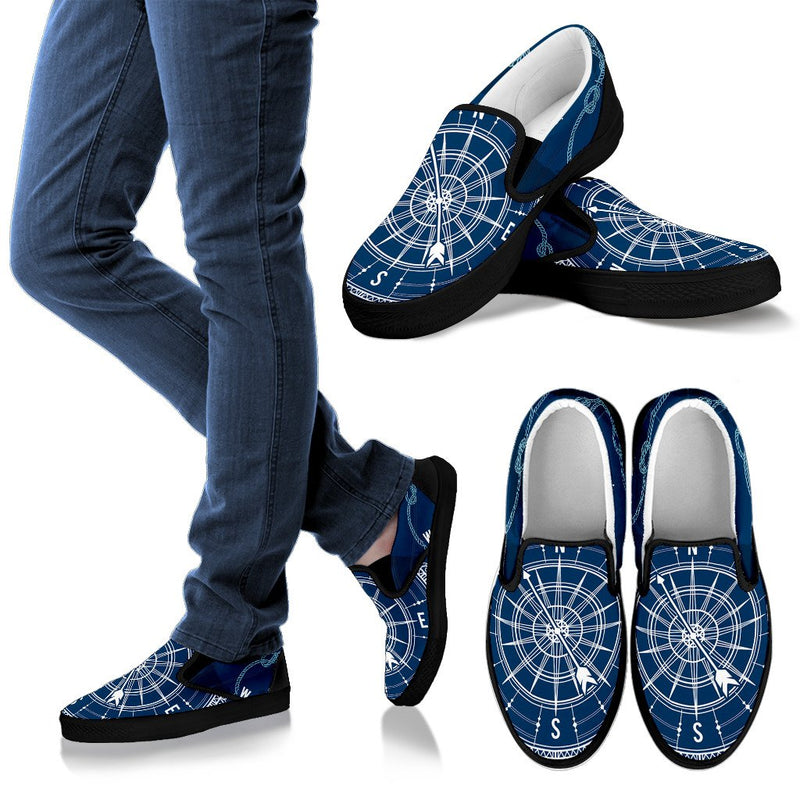 Nautical Compass Print Men Slip On Shoes