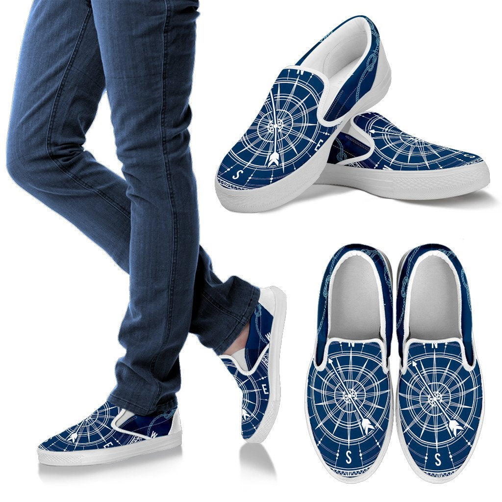 Nautical Compass Print Men Slip On Shoes