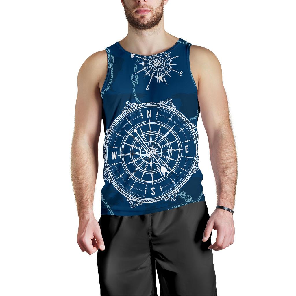 Nautical Compass Print Men Tank Top