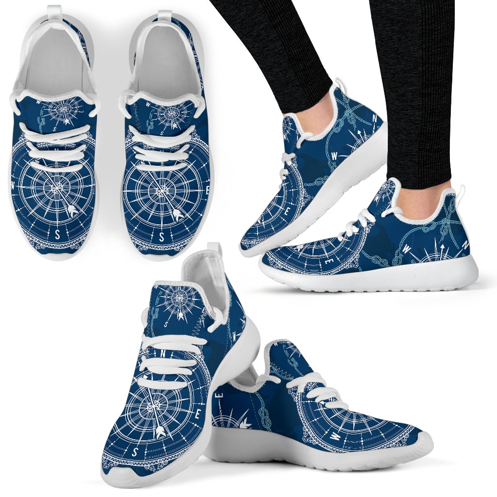 Nautical Compass Print Mesh Knit Sneakers Shoes