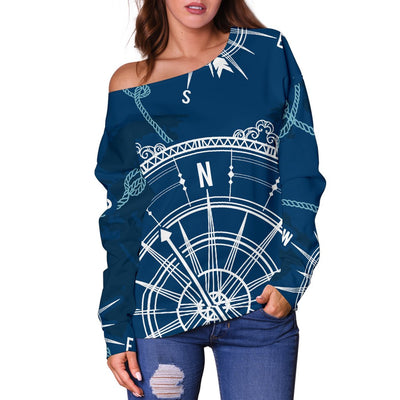 Nautical Compass Print Off Shoulder Sweatshirt