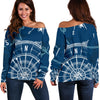 Nautical Compass Print Off Shoulder Sweatshirt