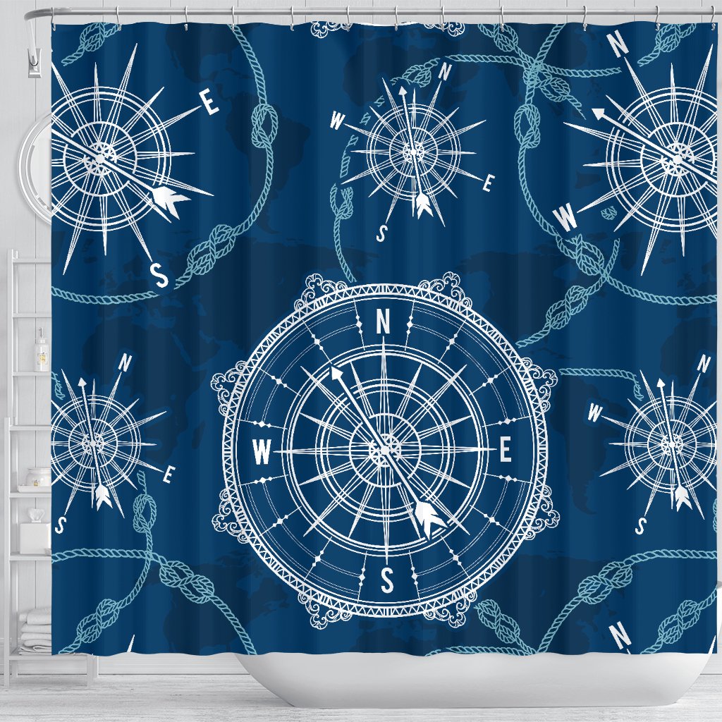 Nautical Compass Print Shower Curtain