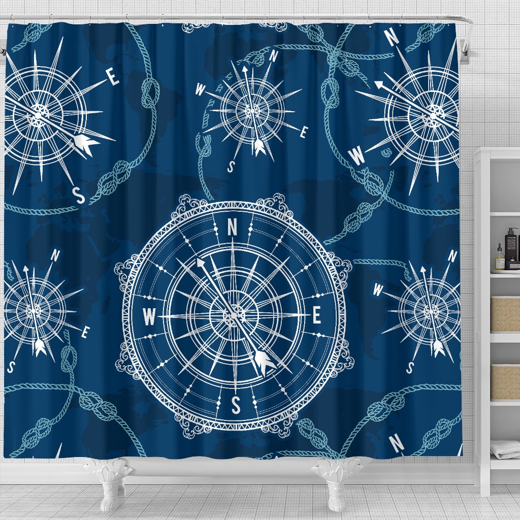 Nautical Compass Print Shower Curtain