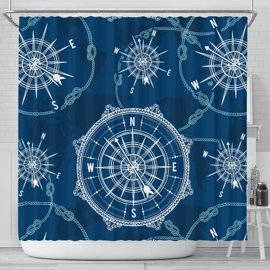 Nautical Compass Print Shower Curtain