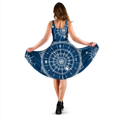 Nautical Compass Print Sleeveless Mini Dress