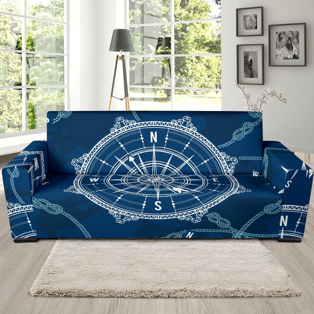Nautical Compass Print Sofa Slipcover-JORJUNE.COM