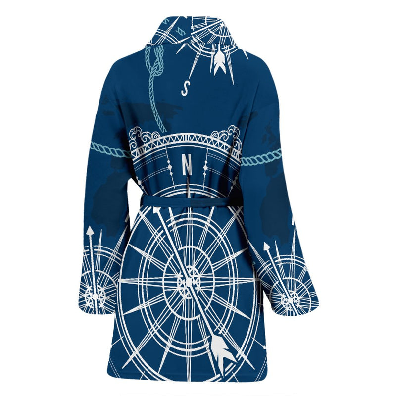 Nautical Compass Print Women Bath Robe