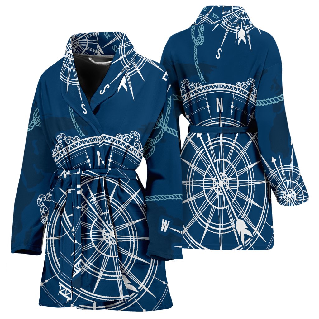 Nautical Compass Print Women Bath Robe