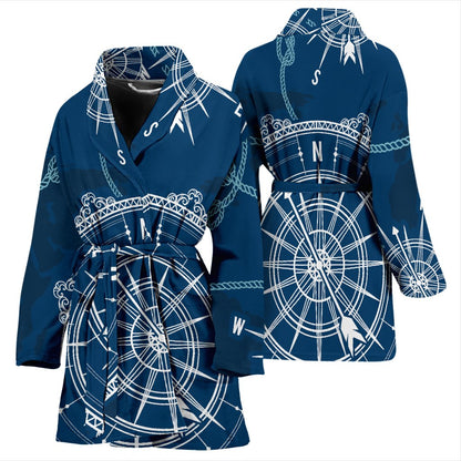 Nautical Compass Print Women Bath Robe