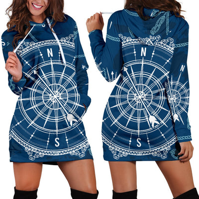 Nautical Compass Print Women Hoodie Dress