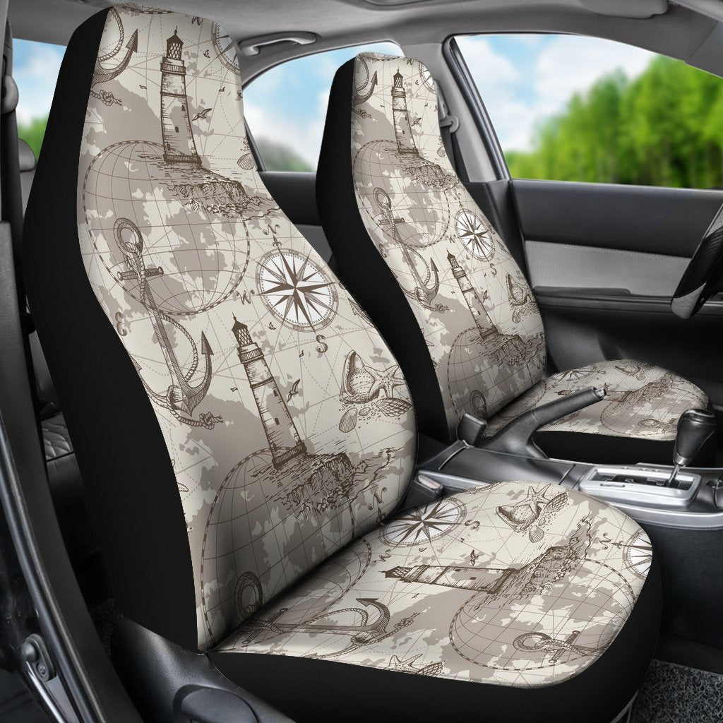 Nautical Map Design Themed Print Universal Fit Car Seat Covers