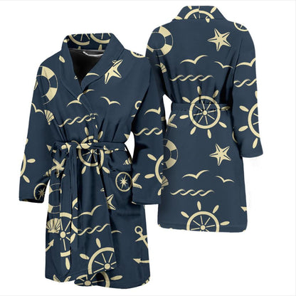 Nautical Pattern Print Design A01 Men Bathrobe-JORJUNE.COM