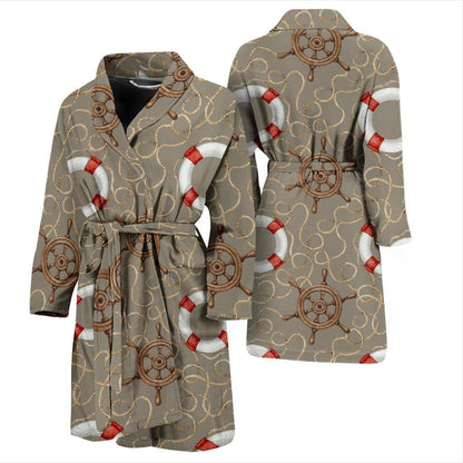 Nautical Pattern Print Design A02 Men Bathrobe-JORJUNE.COM
