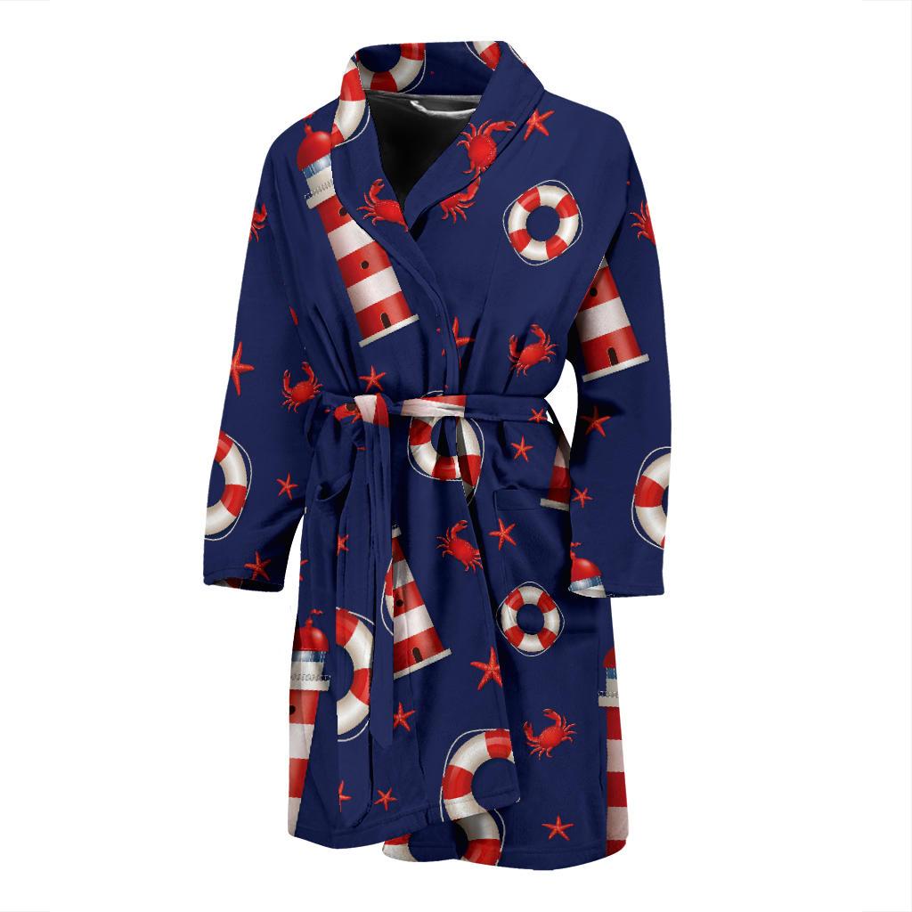 Nautical Pattern Print Design A03 Men Bathrobe-JORJUNE.COM