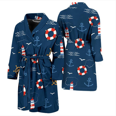 Nautical Pattern Print Design A06 Men Bathrobe-JORJUNE.COM