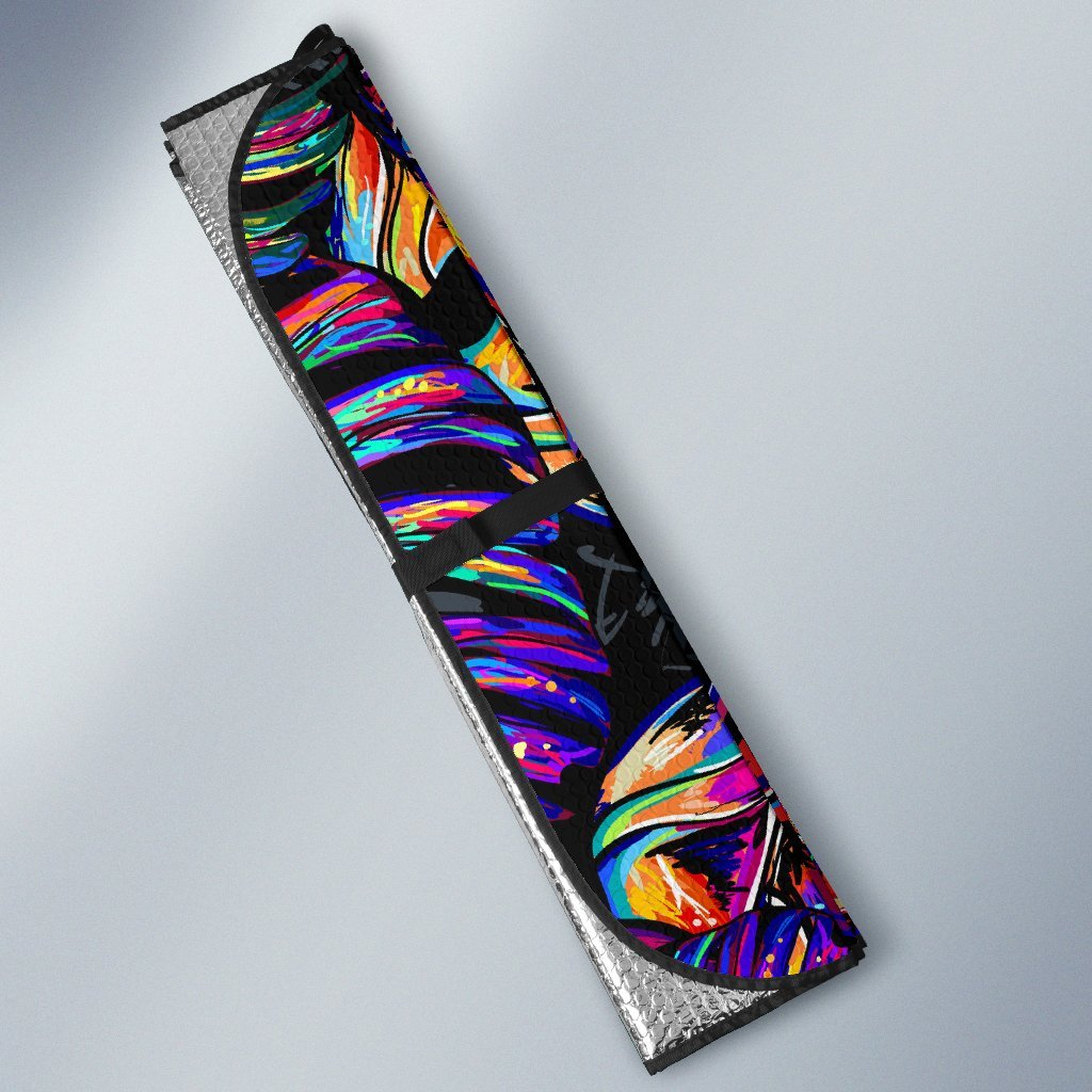 Neon Color Tropical Palm Leaves Car Sun Shade-JorJune