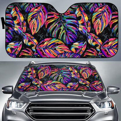 Neon Color Tropical Palm Leaves Car Sun Shade-JorJune