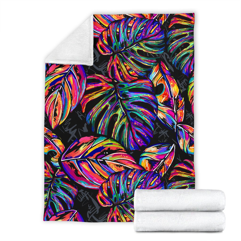 Neon Color Tropical Palm Leaves Fleece Blanket
