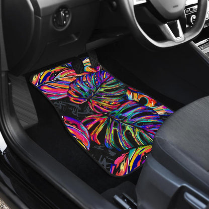 Neon Color Tropical Palm Leaves Front and Back Car Floor Mats