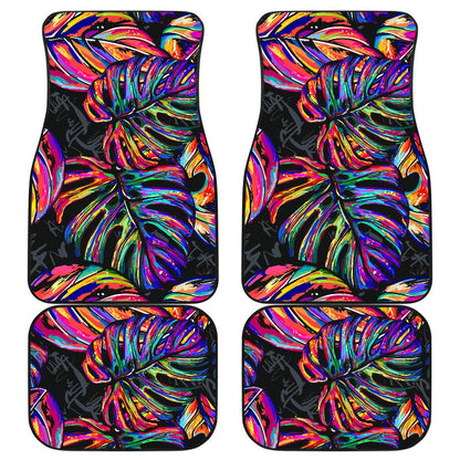 Neon Color Tropical Palm Leaves Front and Back Car Floor Mats