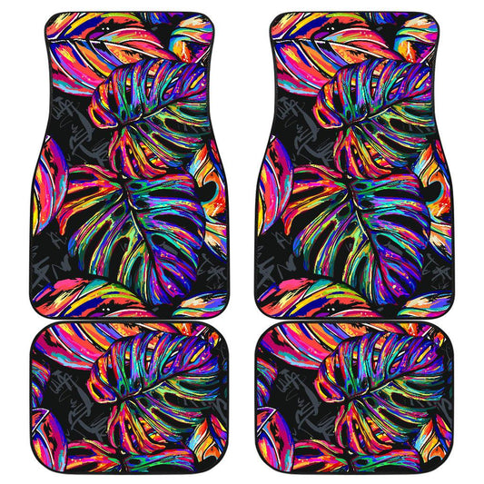 Neon Color Tropical Palm Leaves Front and Back Car Floor Mats