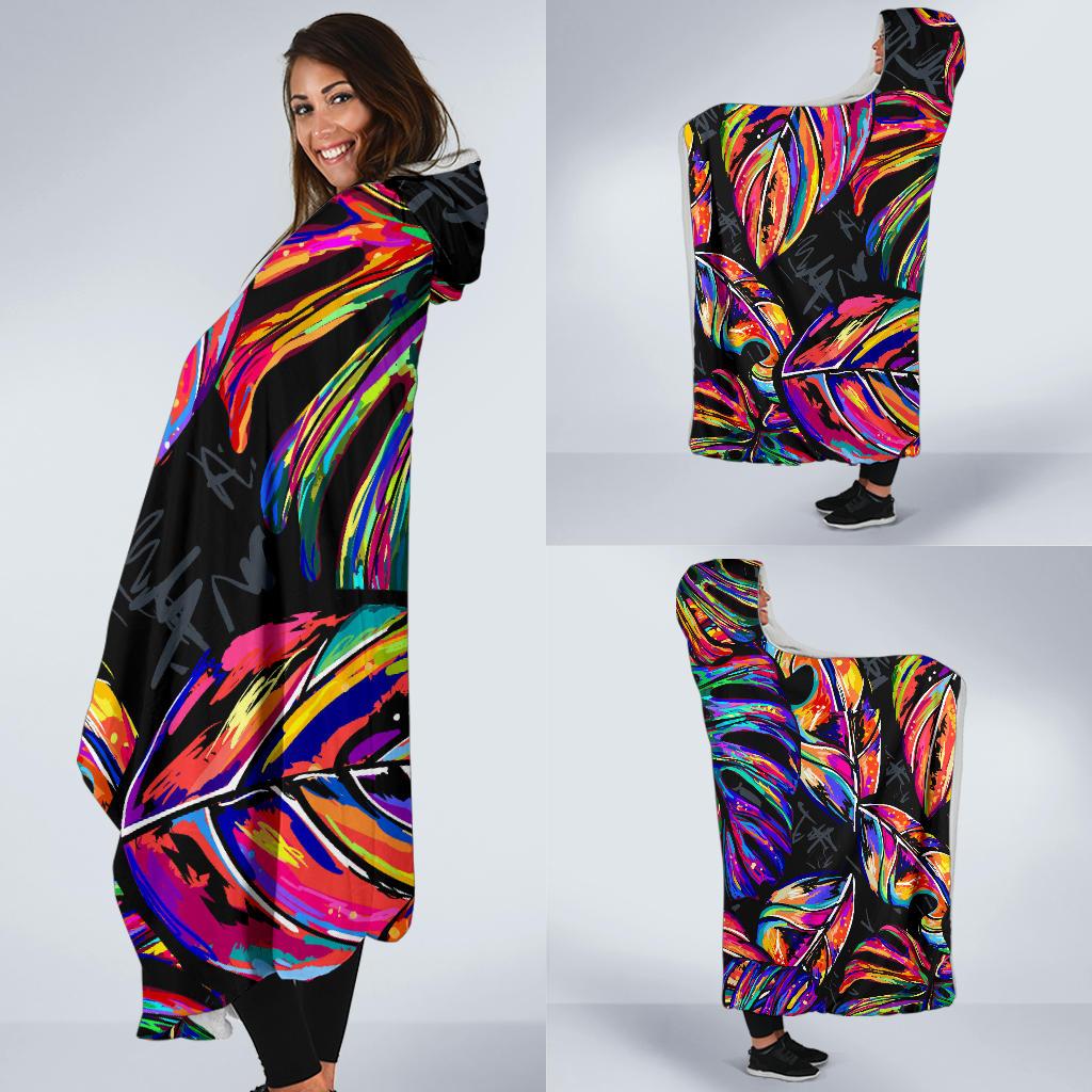 Neon Color Tropical Palm Leaves Hooded Blanket-JORJUNE.COM