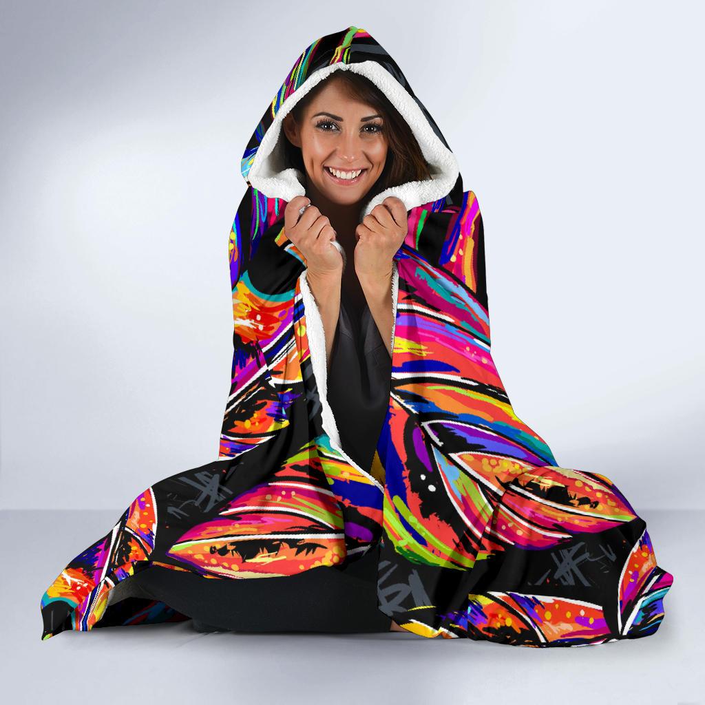 Neon Color Tropical Palm Leaves Hooded Blanket-JORJUNE.COM
