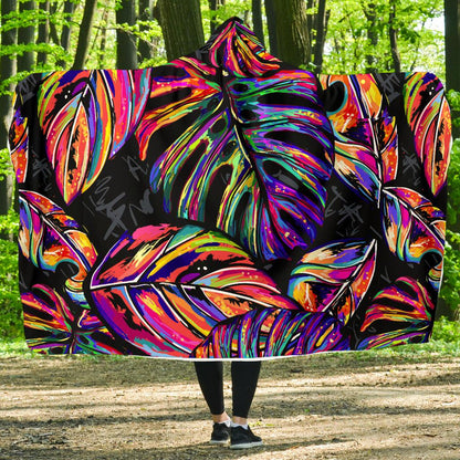 Neon Color Tropical Palm Leaves Hooded Blanket-JORJUNE.COM