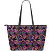 Neon Color Tropical Palm Leaves Large Leather Tote Bag