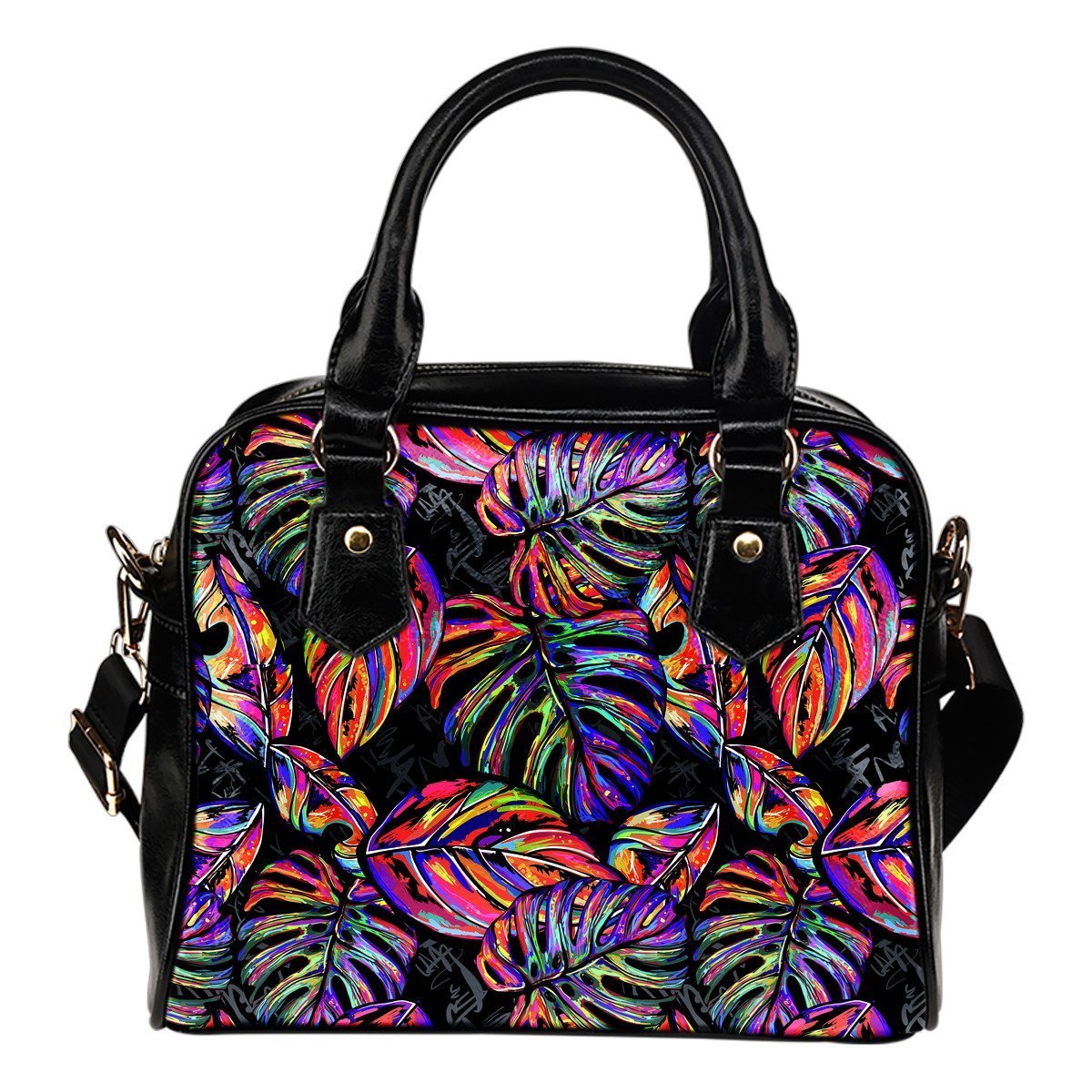 Neon Color Tropical Palm Leaves Leather Shoulder Handbag