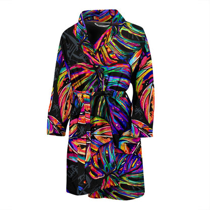 Neon Color Tropical Palm Leaves Men Bath Robe