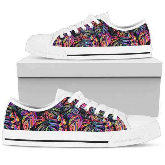 Neon Color Tropical Palm Leaves Men Low Top Canvas Shoes