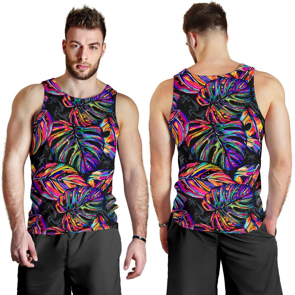 Neon Color Tropical Palm Leaves Men Tank Top