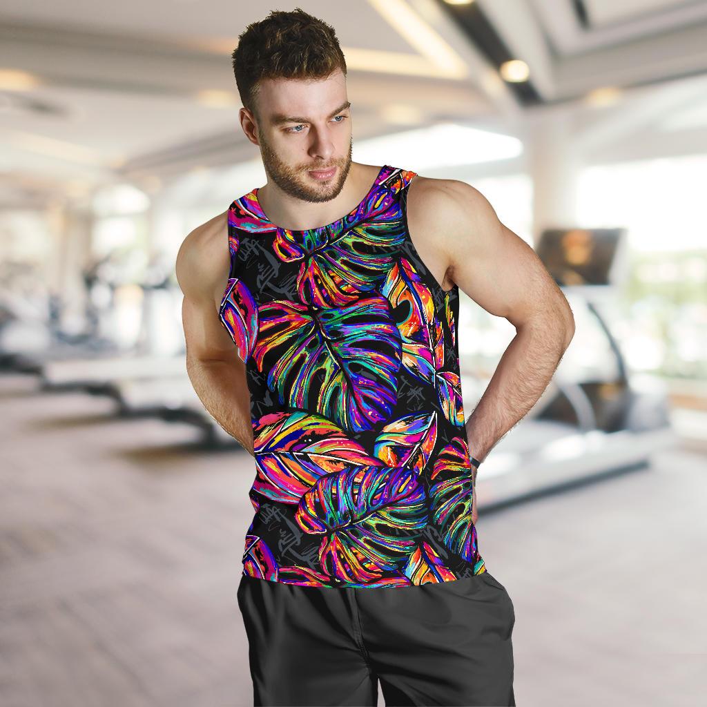 Neon Color Tropical Palm Leaves Men Tank Top