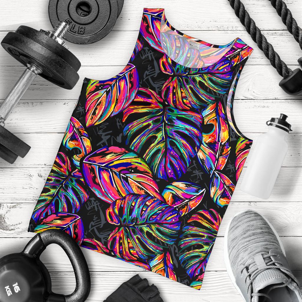 Neon Color Tropical Palm Leaves Men Tank Top