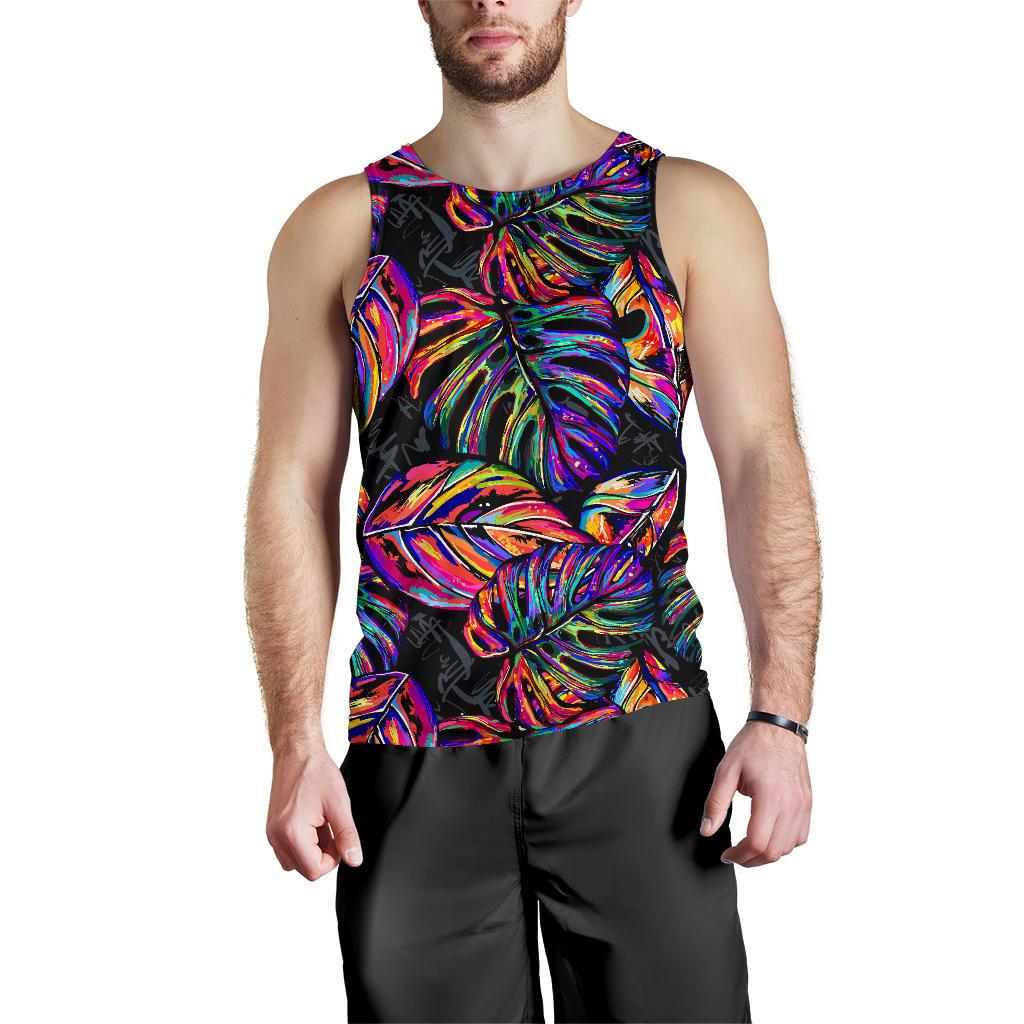 Neon Color Tropical Palm Leaves Men Tank Top