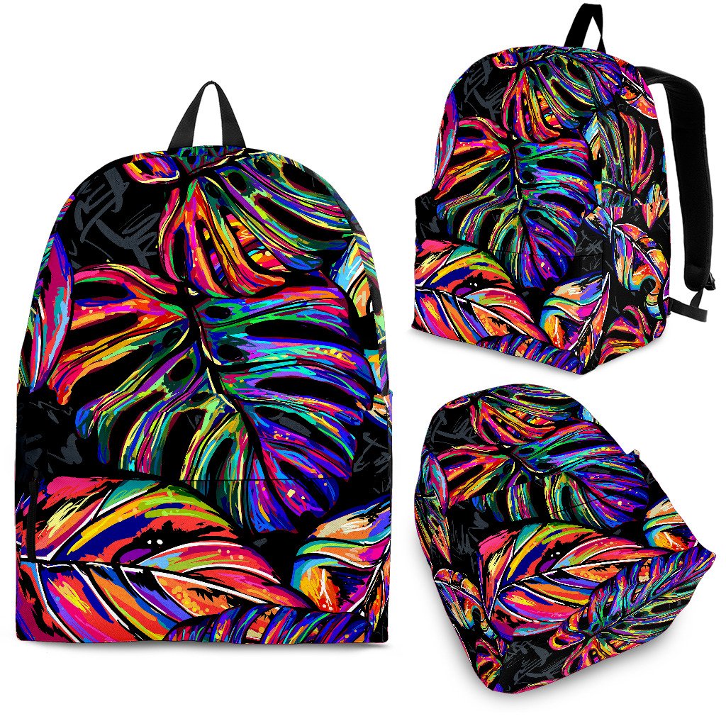 Neon Color Tropical Palm Leaves Premium Backpack