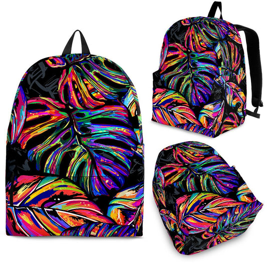 Neon Color Tropical Palm Leaves Premium Backpack